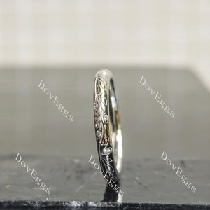 Round engraved full eternity moissanite wedding band side view|Doveggs