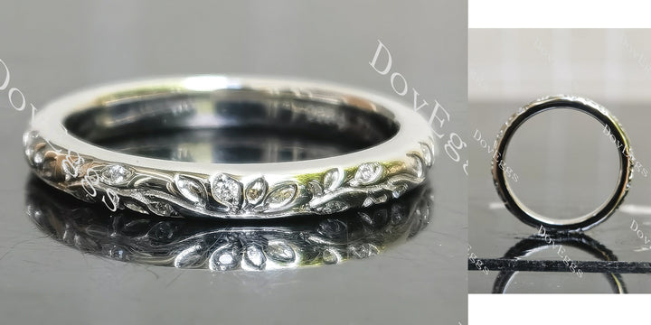 Round brilliant earth verdure engraved full eternity moissanite wedding band main view|Doveggs