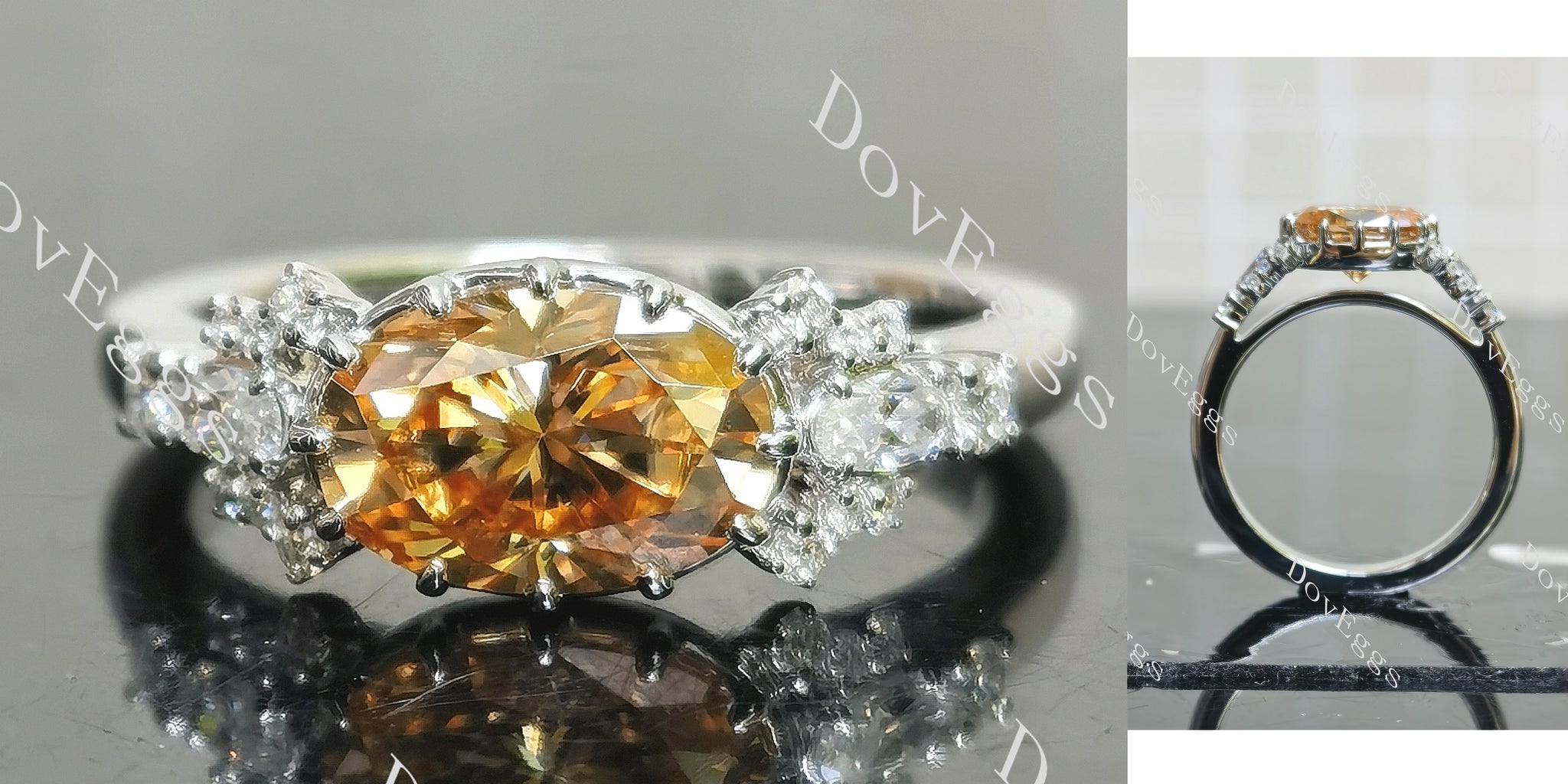 Oval pave vintage moissanite engagement ring main view| Doveggs