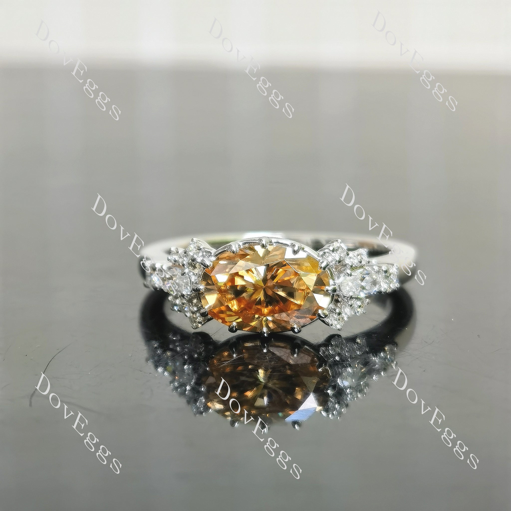 Oval pave vintage champagne moissanite engagement ring| Doveggs