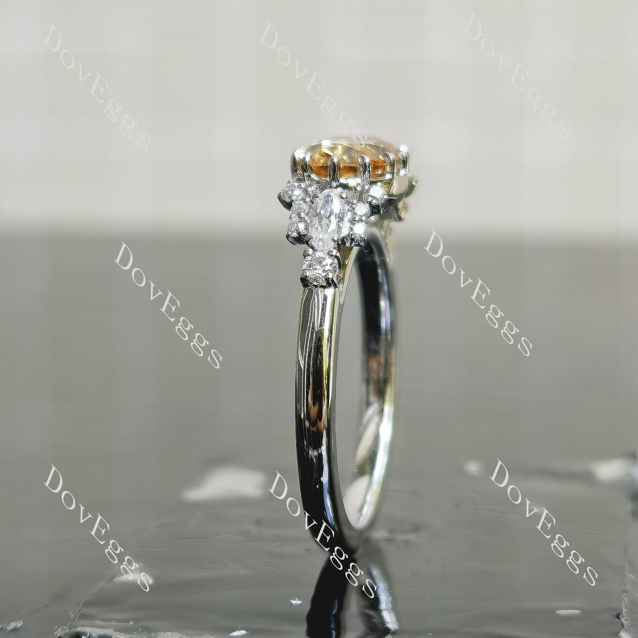 Oval pave vintage moissanite engagement ring side view| Doveggs