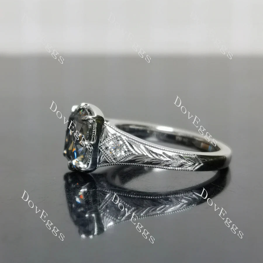 Carved pave vintage lab diamond engagement ring only semi-mount only(Exclusively to DovEggs Stones)