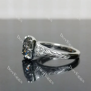 Carved pave vintage lab diamond engagement ring only semi-mount only(Exclusively to DovEggs Stones)