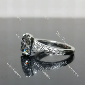 Carved Pave Vintage Lab Diamond Ring in Gold or Platinum | DovEggs Exclusive