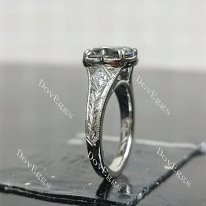 Carved vintage stardust grey moissanite engagement ring side view| Doveggs
