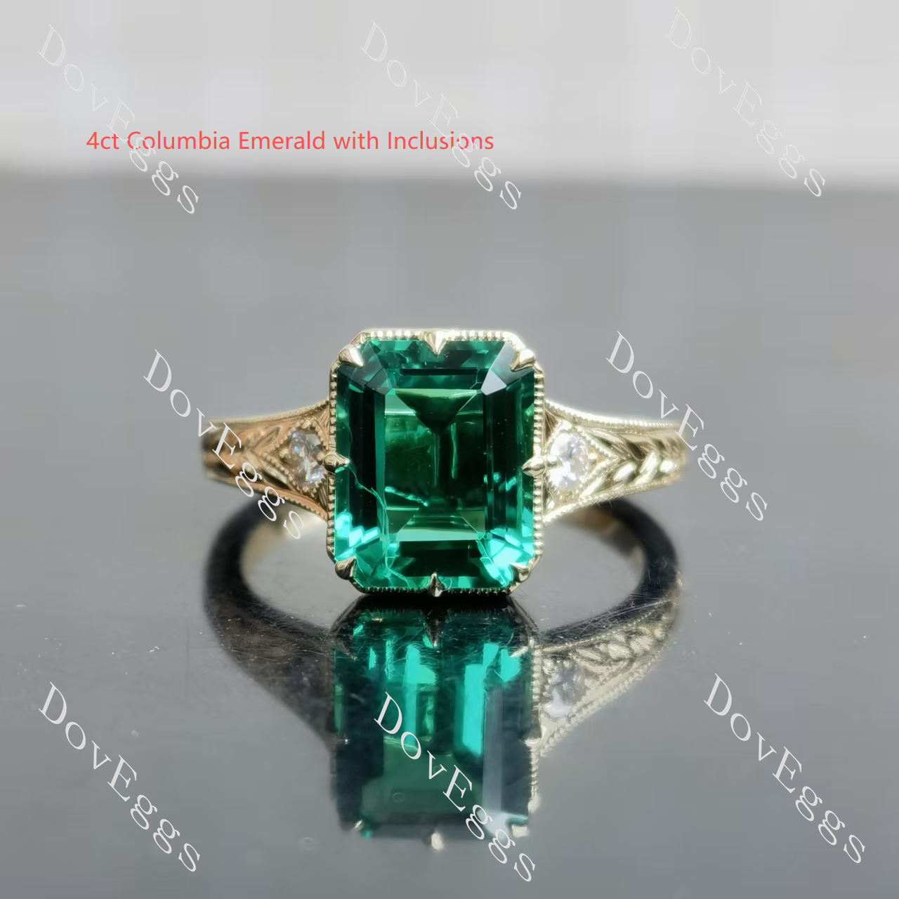 Doveggs ring with 4ct Columbia Emerald with Inclusions