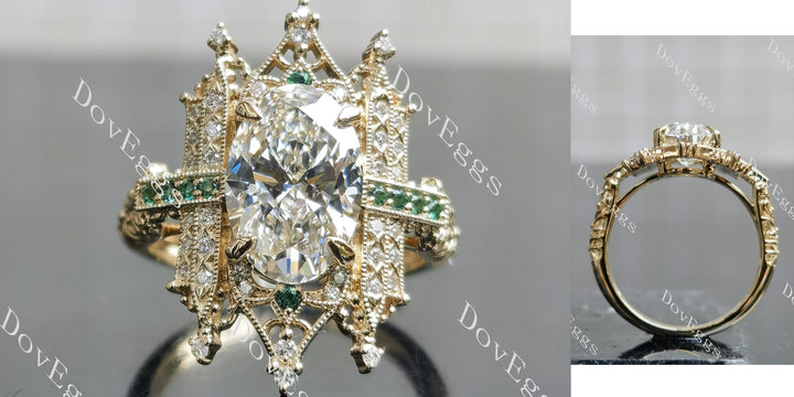 Oval vintage art deco pave moissnaite engagement ring main view| Doveggs