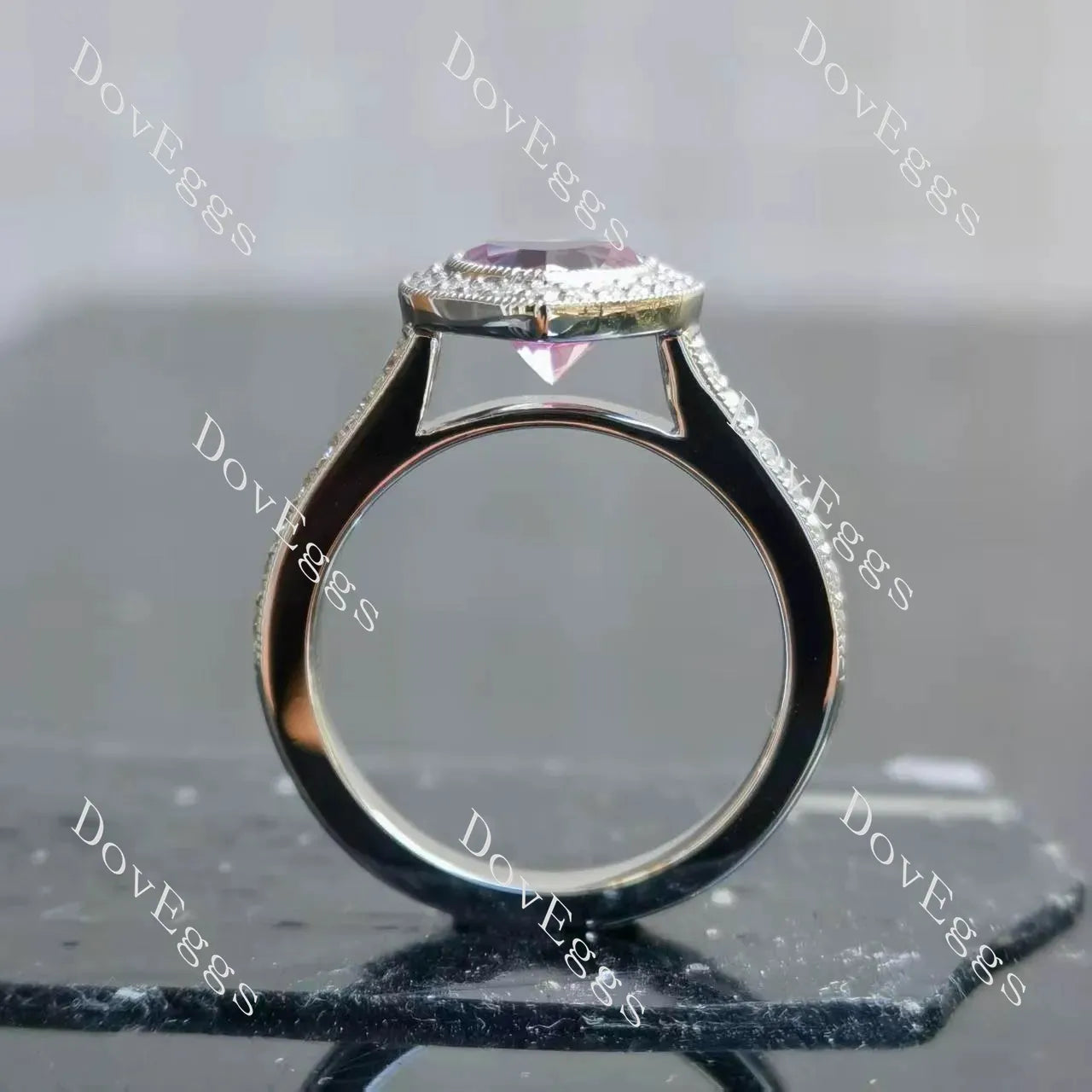 Heart shape halo moissanite or lab diamond stones engagement ring|Doveggs