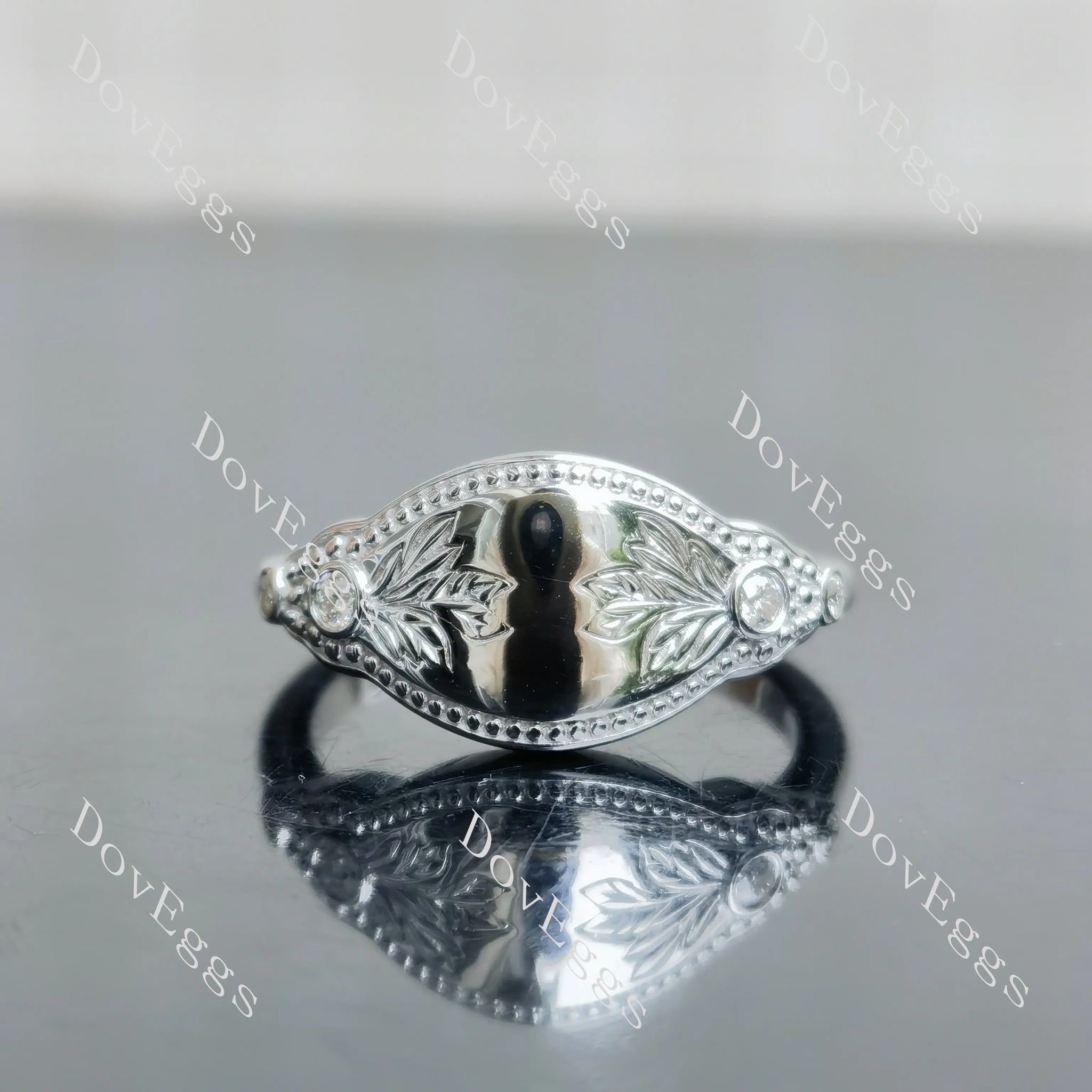 Floral vintage round moissanite/colored gem signet ring main view| Doveggs