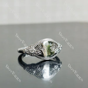 Floral vintage round moissanite or colored gem or lab diamonds signet ring| Doveggs