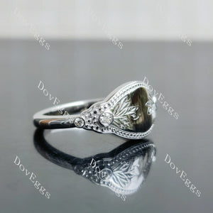 Bead edge vintage round moissanite or lab diamond stones signet ring| Doveggs