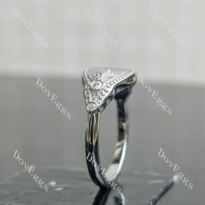 Floral vintage round moissanite/colored gem signet ring side view| Doveggs