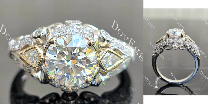Side stone custom lab diamond Engagement Ring with round accents | DovEggs