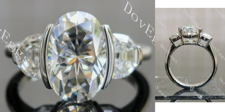 Three stones ethical lab diamond Engagement Ring with half moon accents | DovEggs