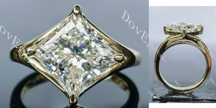 Princess solitaire split shanks lab diamond engagement ring main view| Doveggs