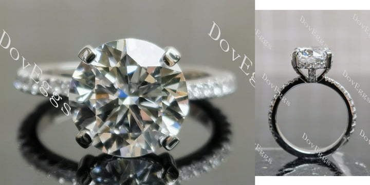 Round moissanite eternity pave engagement ring in 14k white gold
