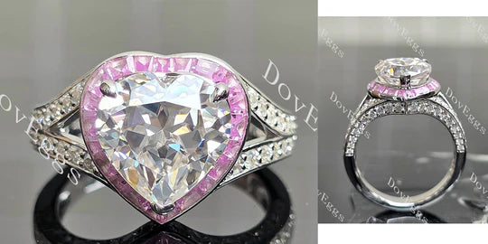 Lab grown engagement rings vs natural: Halo split shanks pave ethical lab diamond ring with baguette & round accents. | DovEggs