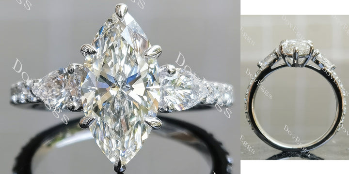 Marquise side stones pave lab grown diamond engagement ring main view|Doveggs