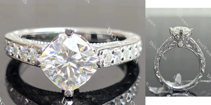 Best place to buy lab grown diamonds: Vintage carved pave ethical lab diamond ring with moissanite accents. | DovEggs