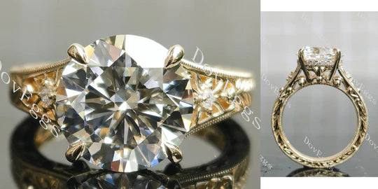 Best place to buy lab grown diamonds: Vintage round carved ethical lab diamond ring with moissanite accents. | DovEggs