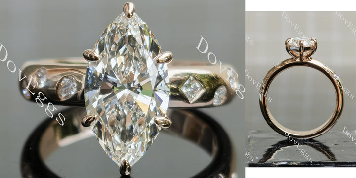 Marquise art deco lab diamond engagement ring main view| Doveggs