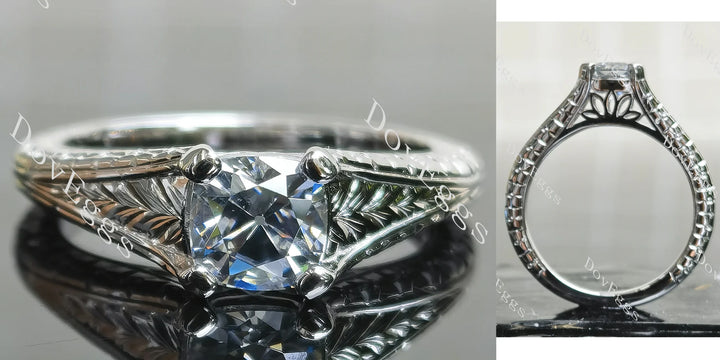 Best place to buy lab grown diamonds: Solitaire carved ethical lab diamond ring from DovEggs with detailed band design.