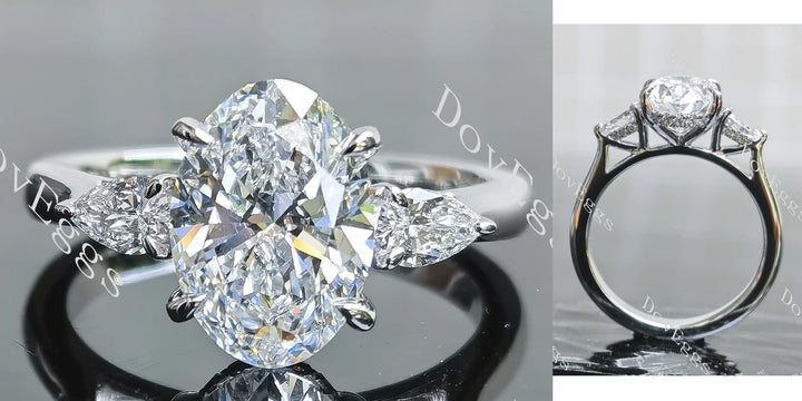 Best place to buy lab grown diamonds: Side stones hidden halo ring setting from DovEggs with moissanite or diamond accents.