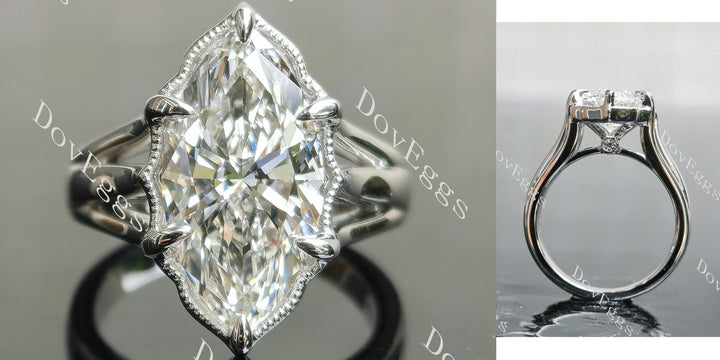 Marquise split shanks vintage lab diamond engagement ring main view| DovEggs