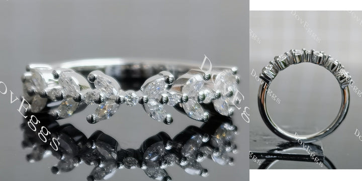 Marquise round vintage pave moissanite wedding band main view| Doveggs
