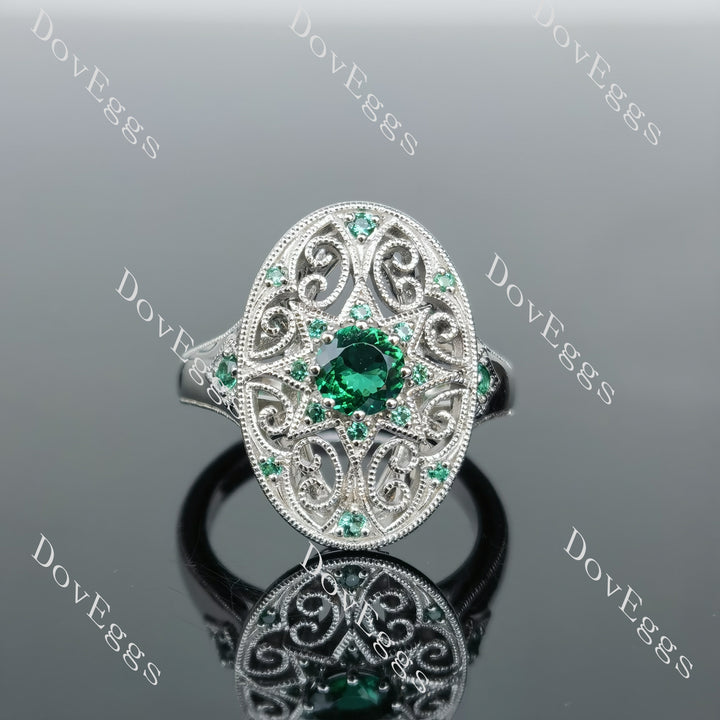 Round vintage carved moissanite engagement ring main view| Doveggs