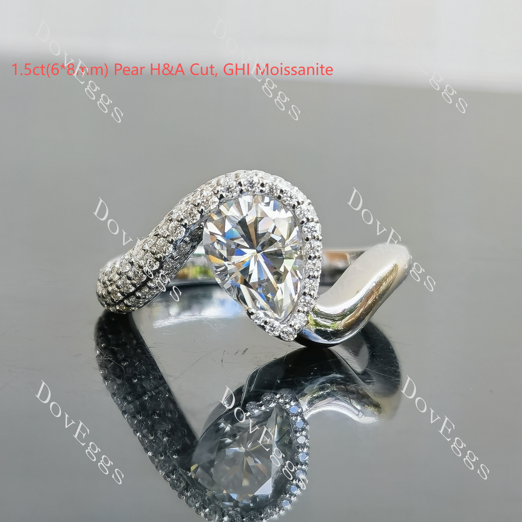 Doveggs pear pave bezel moissanite engagement ring