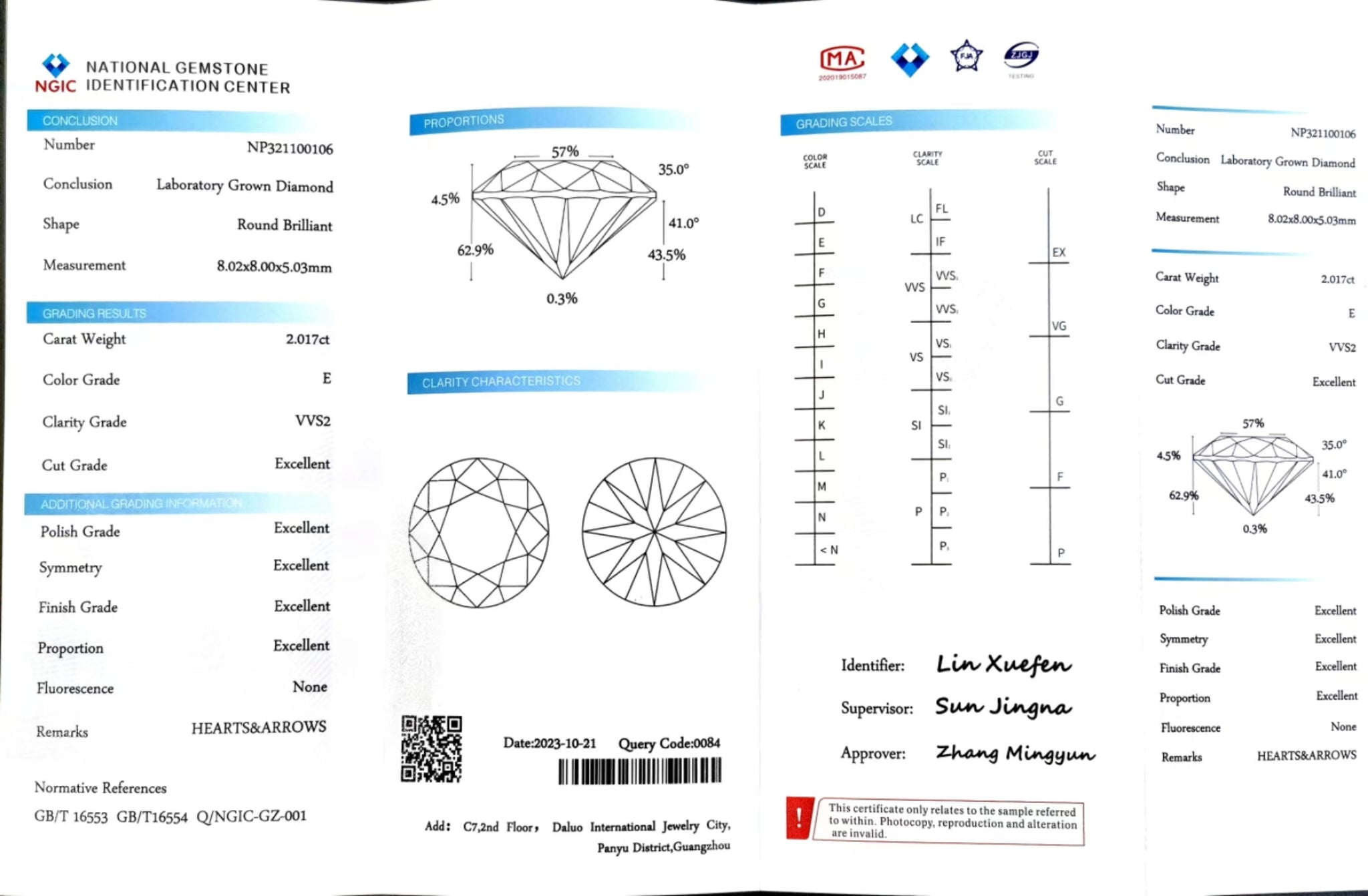Doveggs 2.017ct Round E Color VVS2 Clarity Excellent cut lab diamond stone(certified)