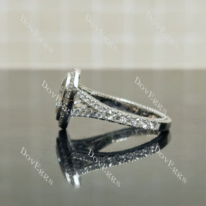 Doveggs Oval Bezel Halo Split Shanks 3/4 Eternity Lab Grown Diamond Engagement Ring