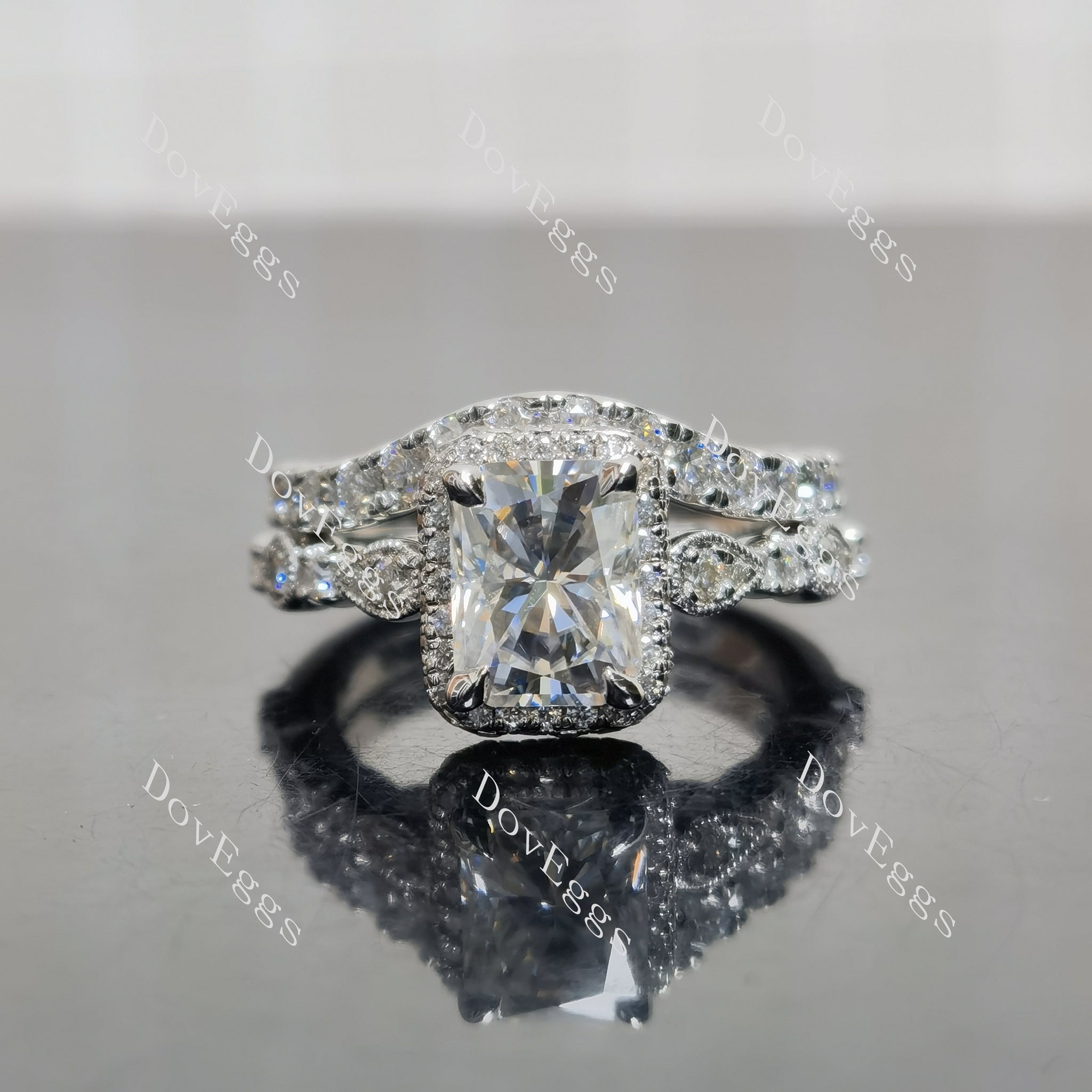 (size 6) Doveggs sterling silver 2ct radiant moissanite engagement ring(2 rings soldered together)