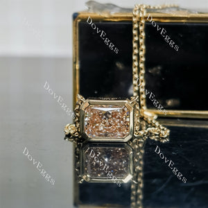 Doveggs Radiant Bezel Fancy Intense Pink Lab Grown Diamond Pendant Necklace (with 19' length chain)