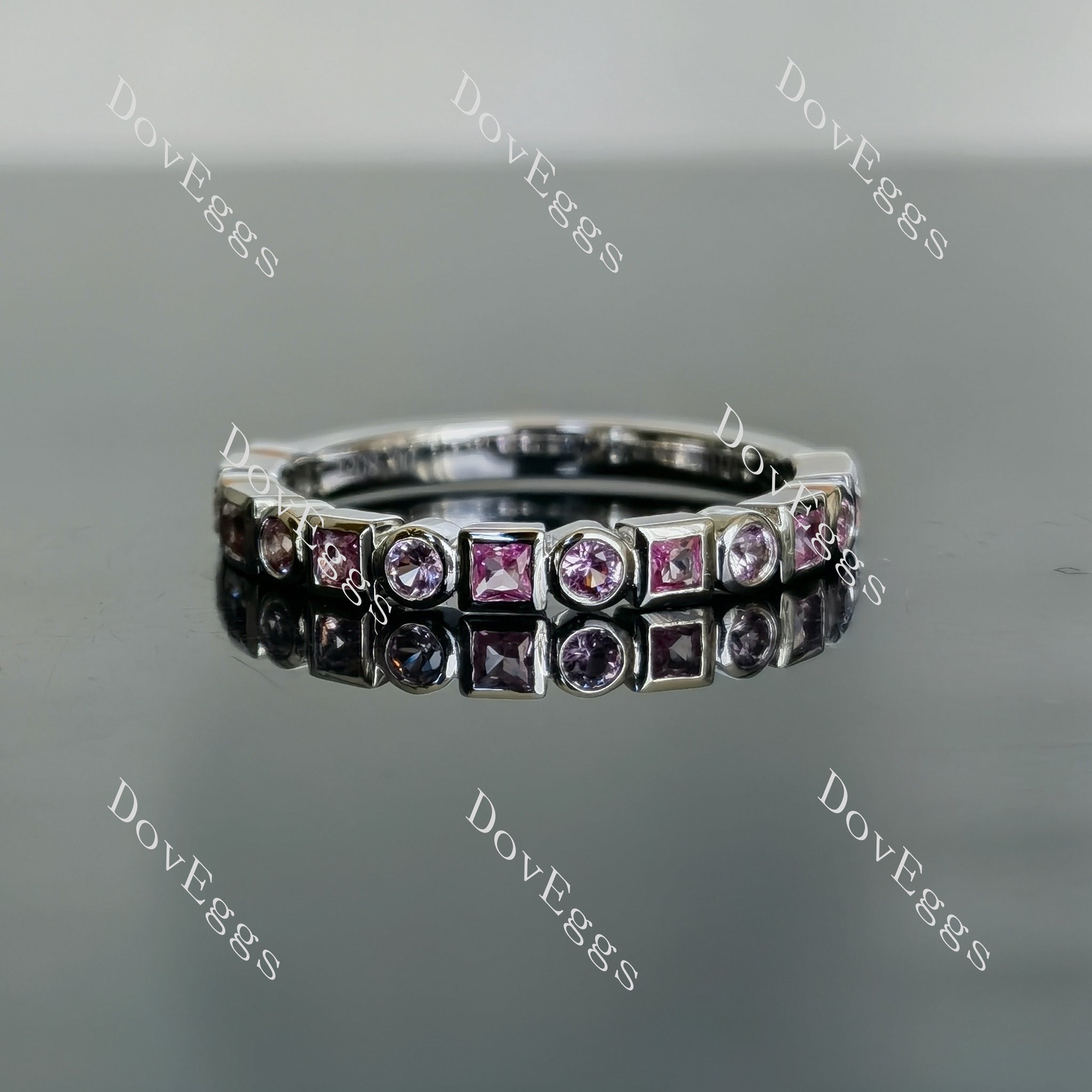Doveggs princess round bezel 3/4 eternity moissanite/lab grown diamond/colored gem wedding band-2.3mm band width