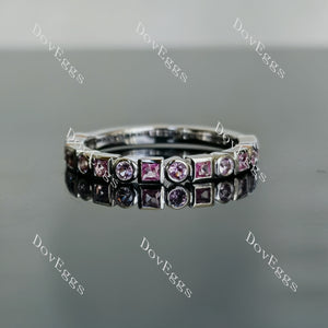 Doveggs princess round bezel 3/4 eternity moissanite/lab grown diamond/colored gem wedding band-2.3mm band width