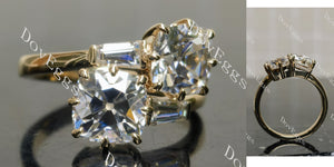 cushion two stones moissanite engagement ring