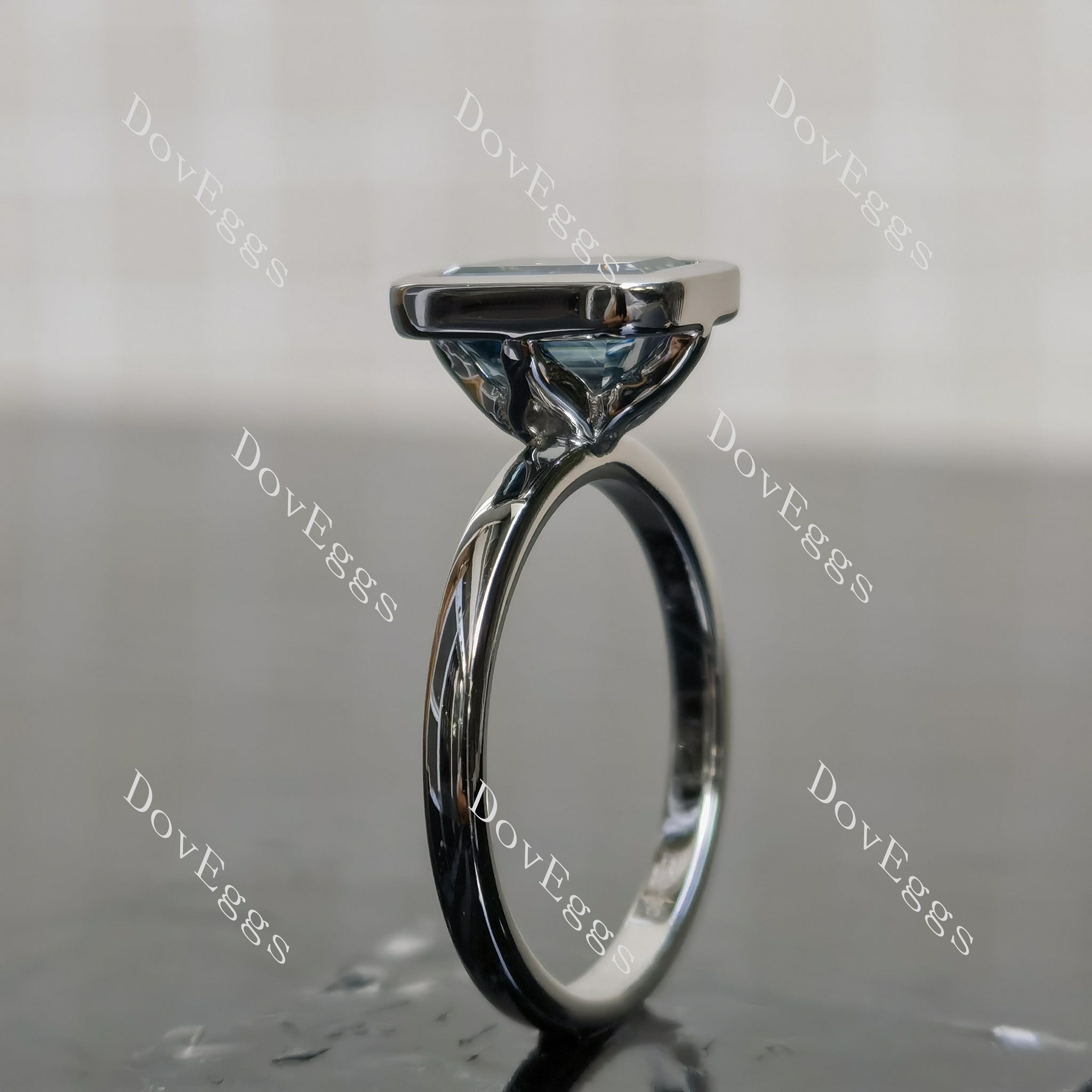 (size 7.5) Doveggs sterling silver pave emerald/princess moissanite ring