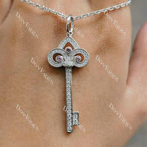 Doveggs round moissanite&color gem fleur de lis key pendant necklace(pendant only)
