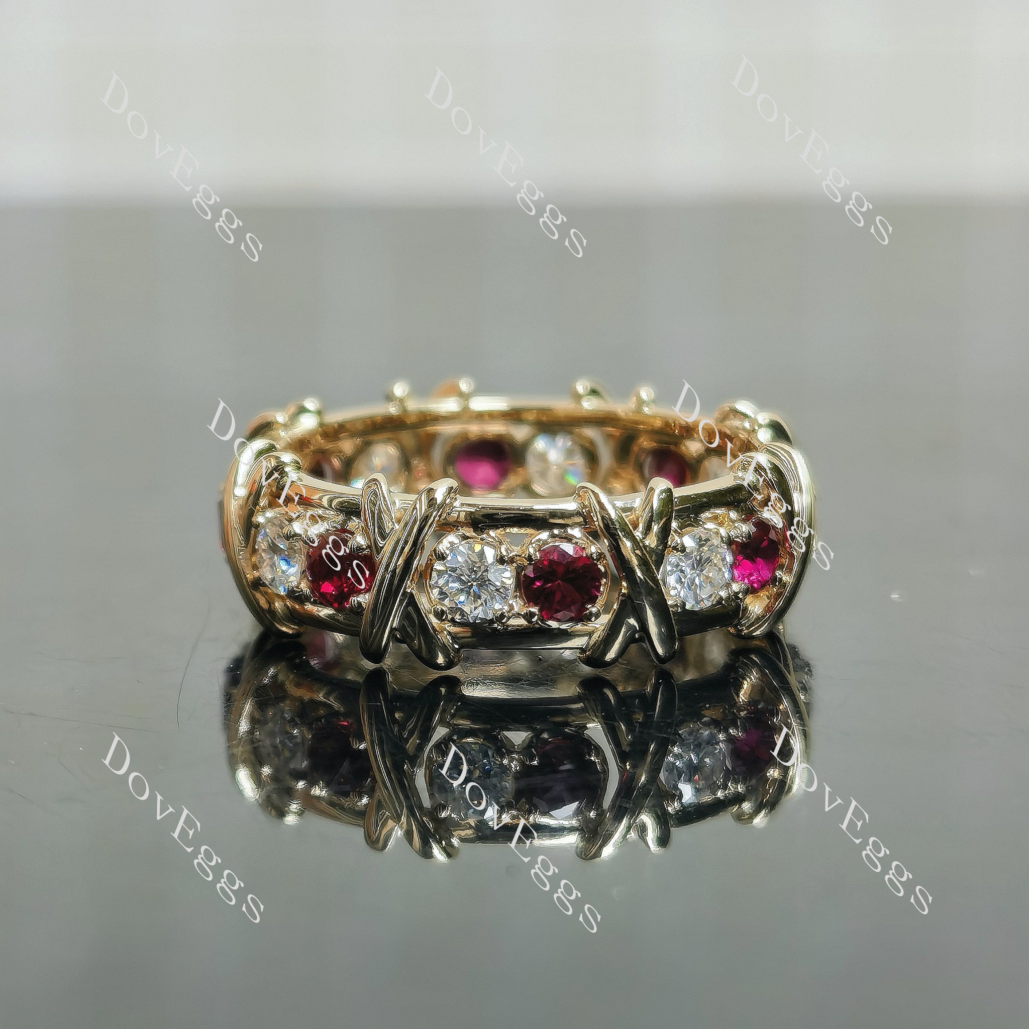 Doveggs round eternity moissanite/lab grown diamond and colored gem wedding band-6.8mm band width