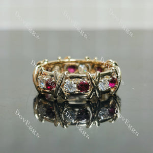 Doveggs round eternity moissanite/lab grown diamond and colored gem wedding band-6.8mm band width