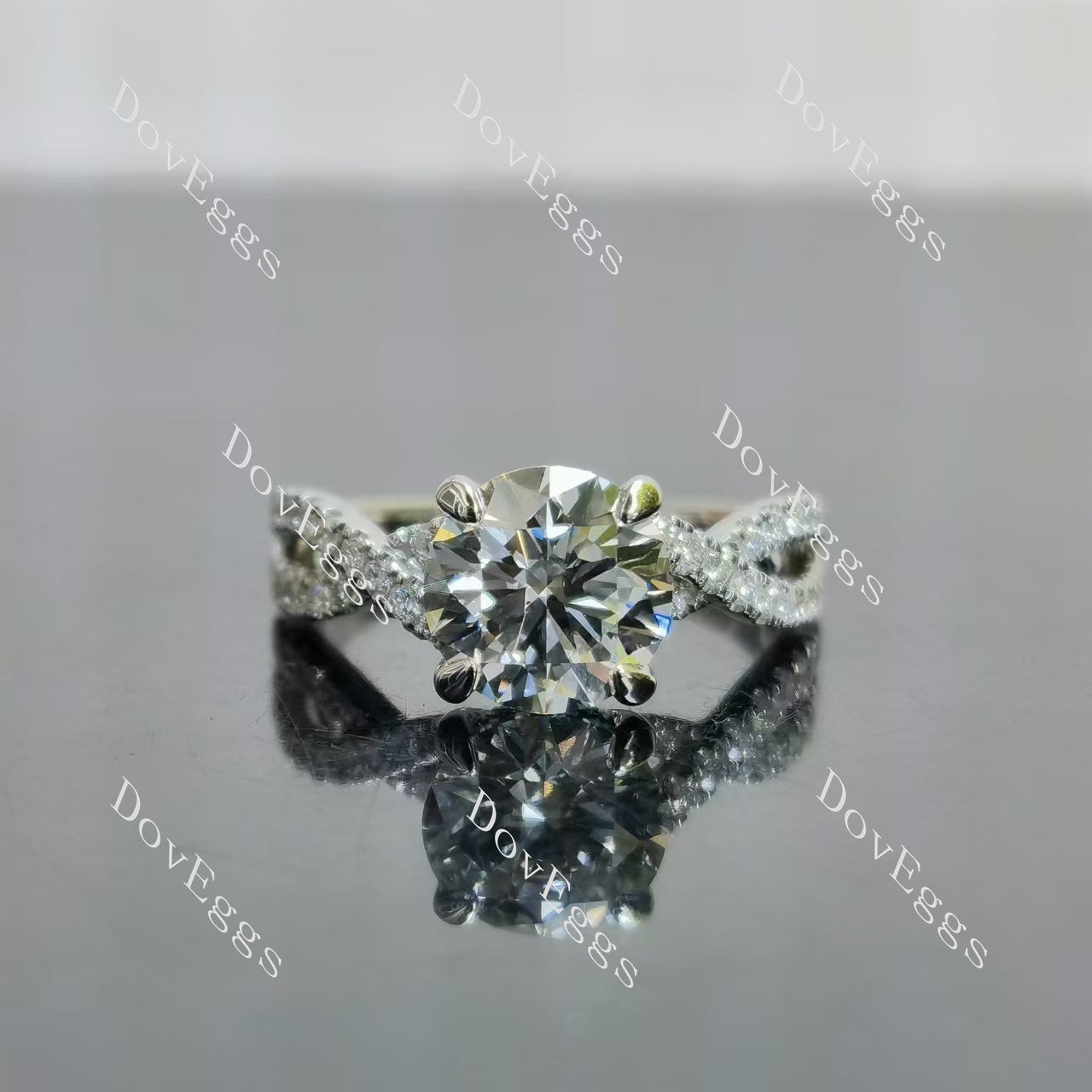 Doveggs round pave cross band moissanite engagement ring