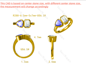 Doveggs fat trillion emerald two stones bezel setting moissanite & colored gem ring