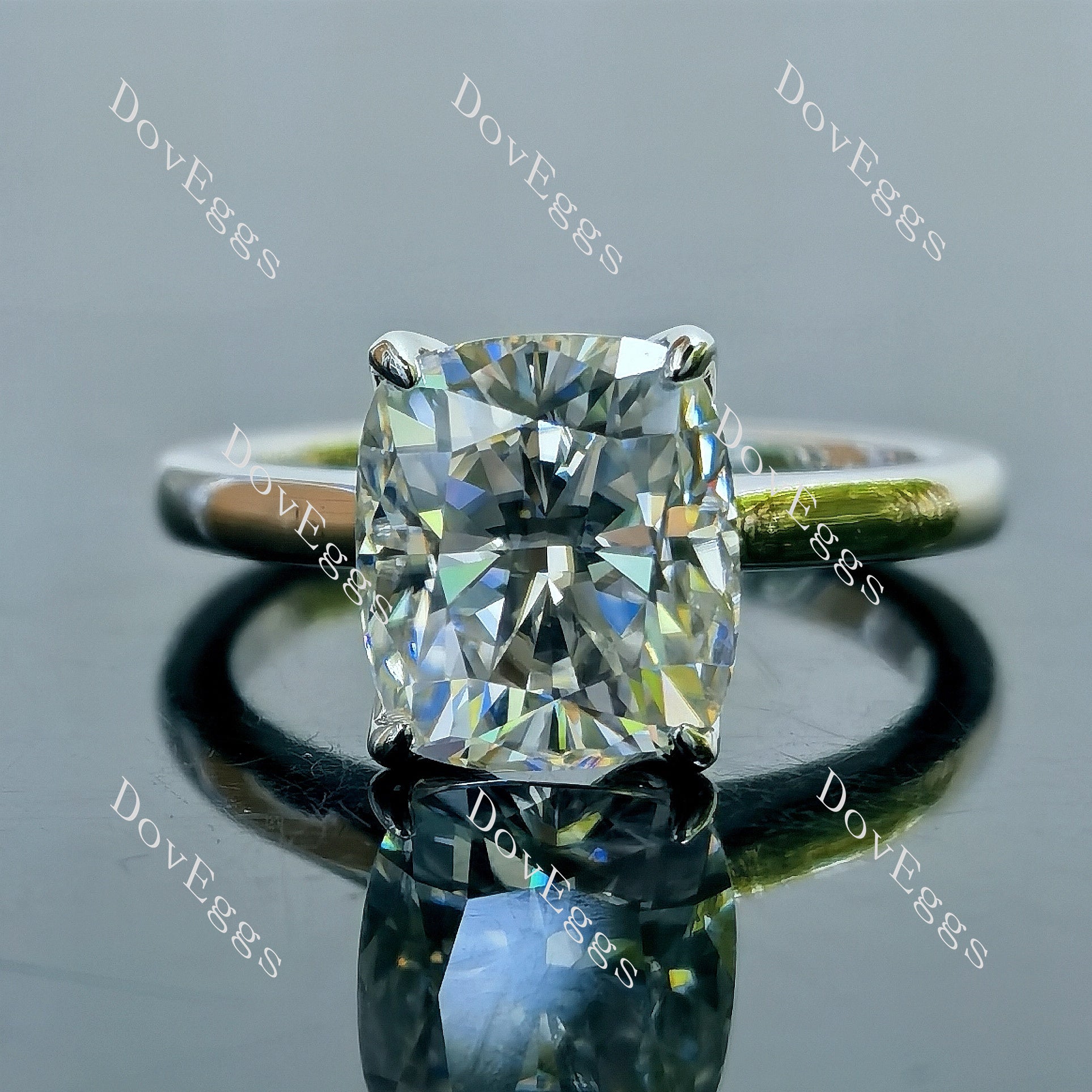 Doveggs Elongated cushion solitaire moissanite engagement ring