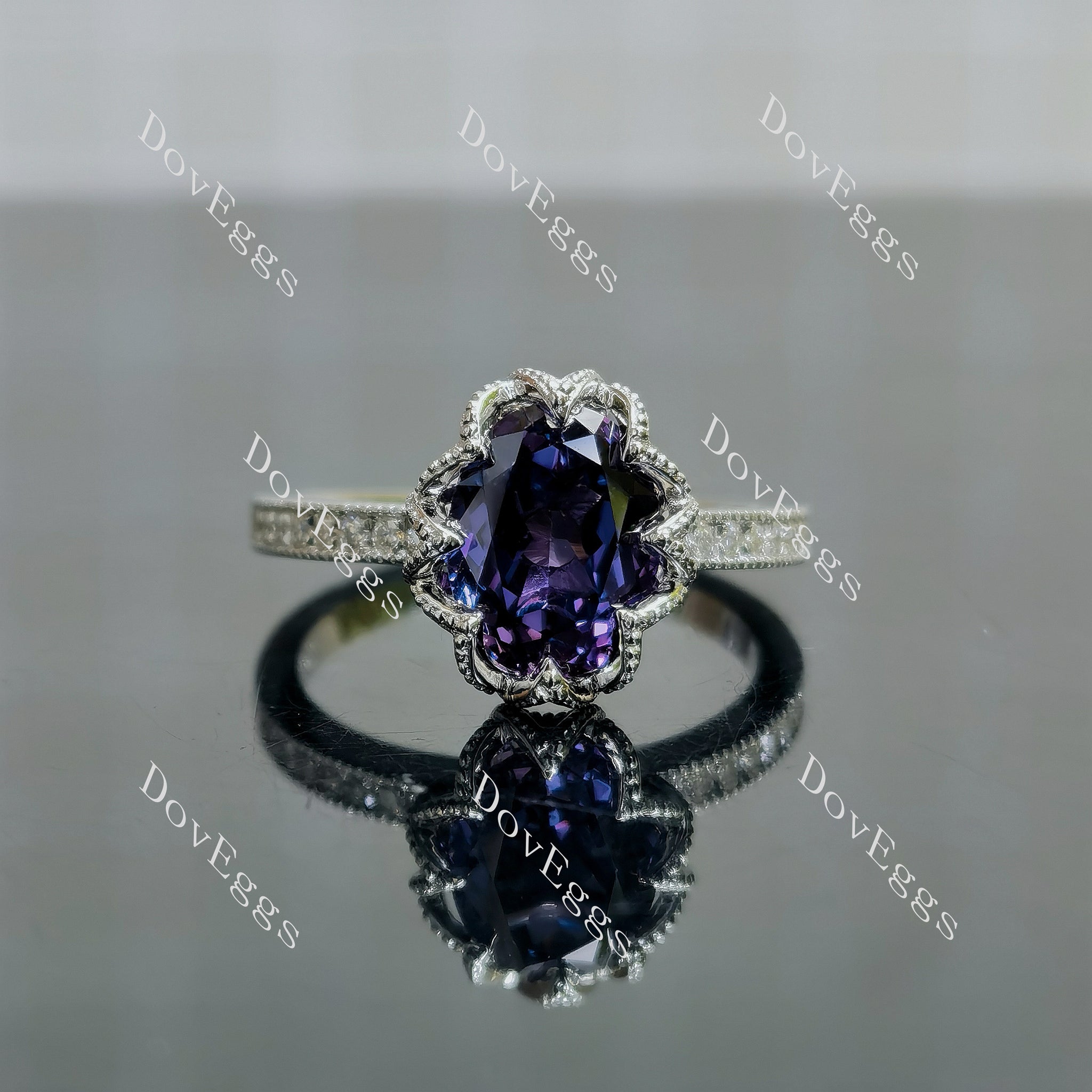 Doveggs oval half eternity paved colored gem engagement ring