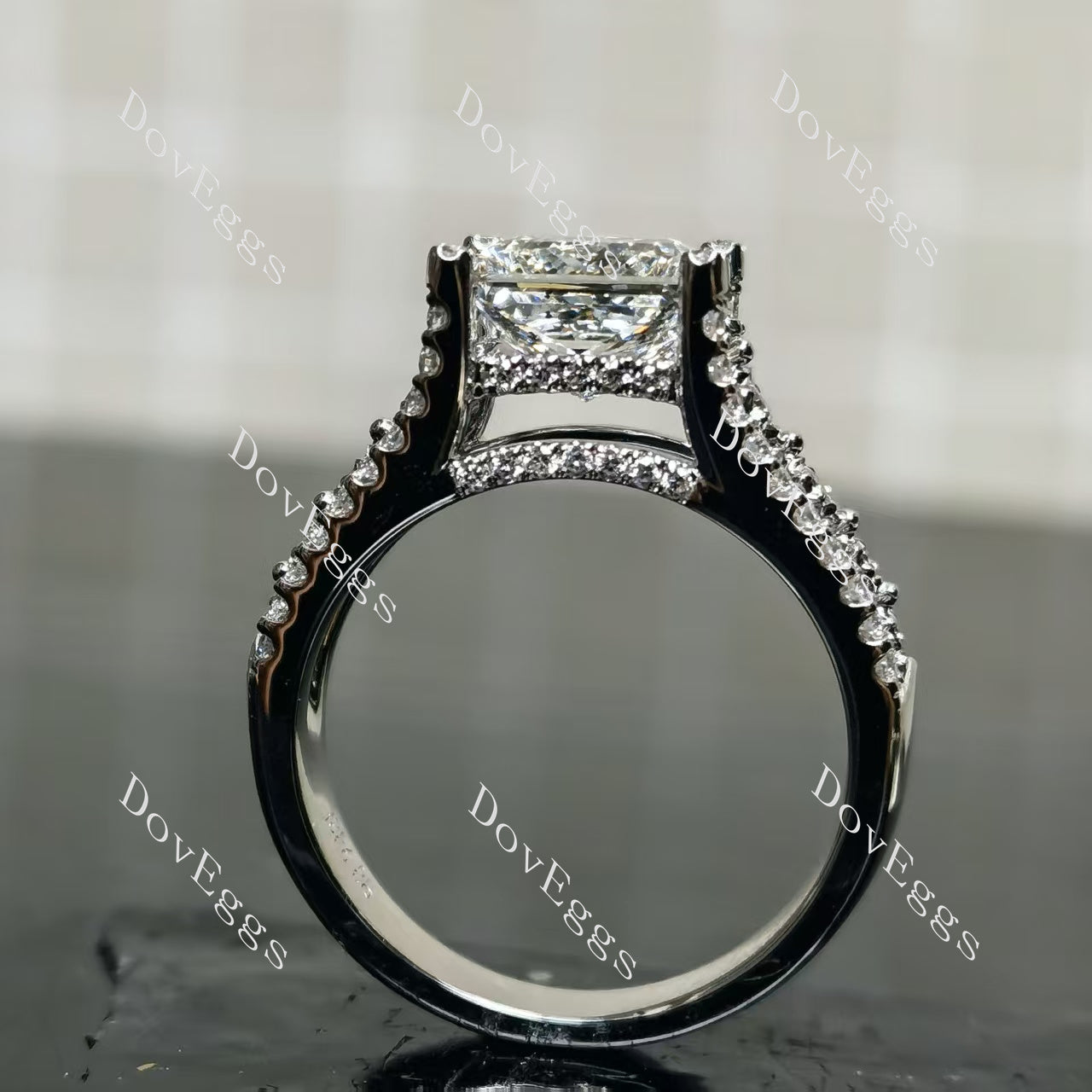 Kaleidoscope Octagon pave vintage moissanite engagement ring | DovEggs