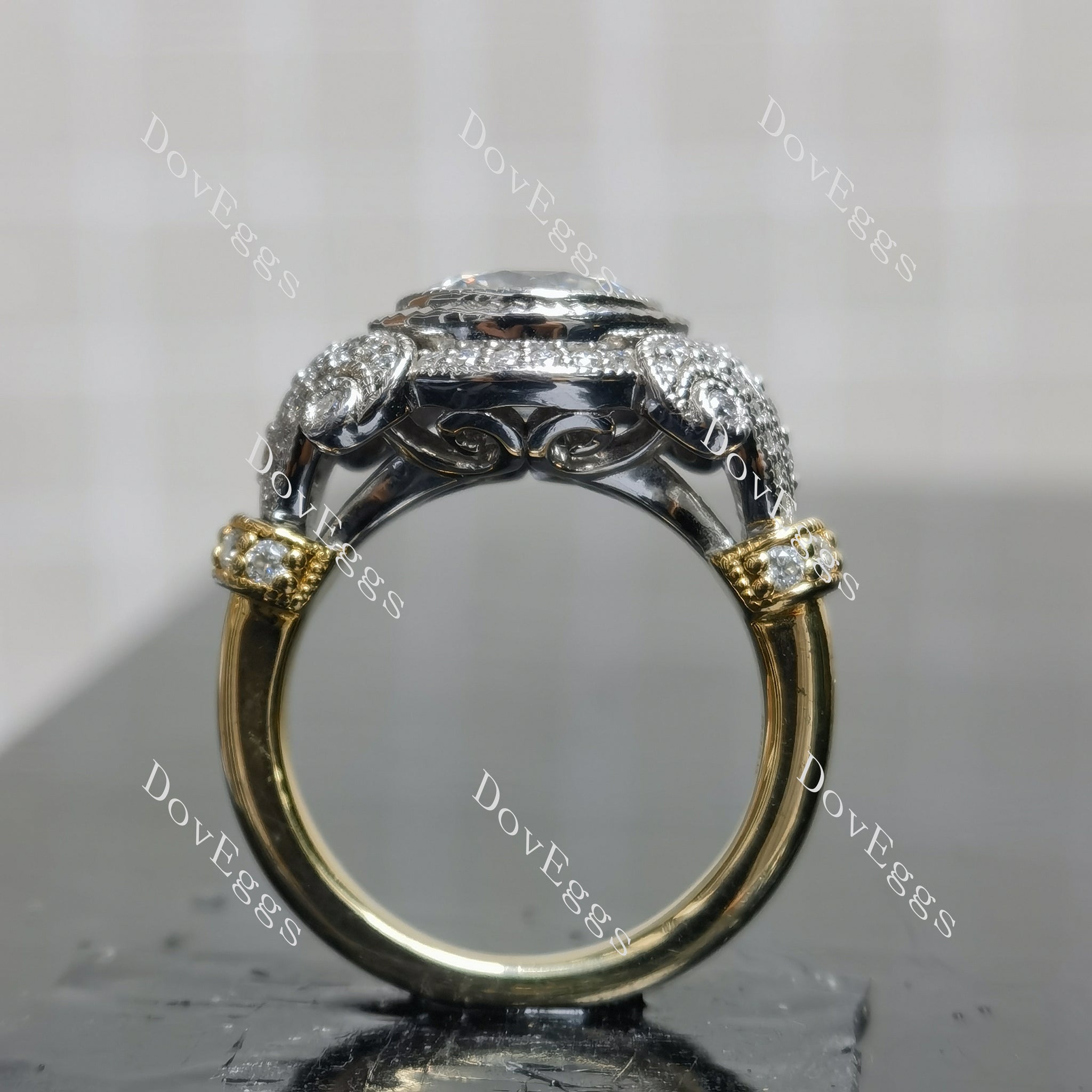 (size 6.75) Doveggs sterling silver with plated yellow gold 3ct round moissanite engagement ring