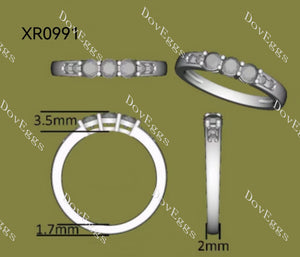 Doveggs round three stone moissanite/lab grown diamond wedding band-2mm band width