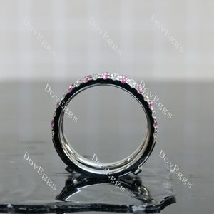 Doveggs round half eternity pave moissanite/lab grown diamond & colored gem wedding band-7.2mm band width